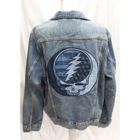 Lucky Brand Grateful Dead Denim Jacket Mens‎ L Skull Lightning Rock Tour
